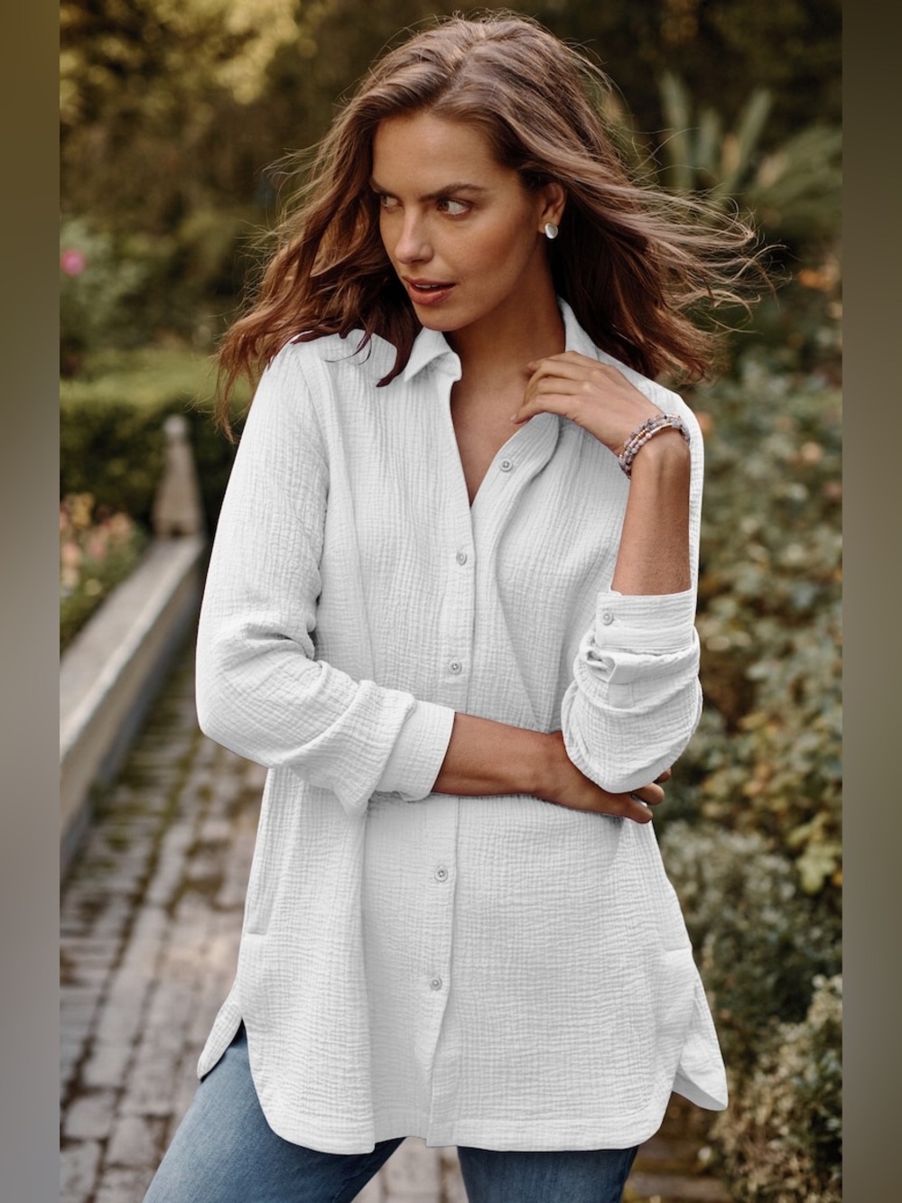 J. Jill Cotton Gauze White Button Down